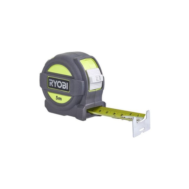 Ryobi Maßband 5 m, Ausziehbar ohne Abknicken, Gürtelclip, Rollmaß, RTM5M