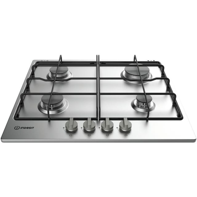 Indesit THP 642 IX/I Einbau-Gaskochfeld, 4 Brenner, schwarzer Stahl