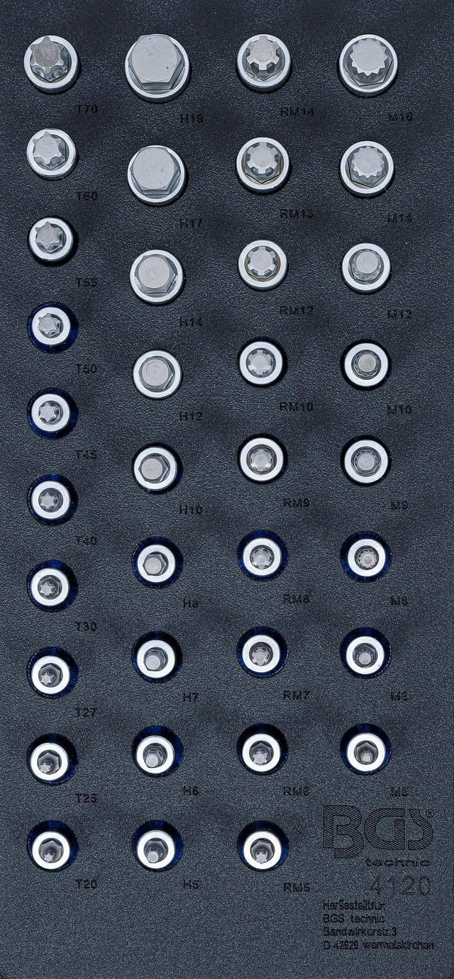 Werkstattwageneinlage 1/3: Bit-Einsatz-Satz Antrieb Innenvierkant 12,5 mm (1/2') Innensechskant, T-Profil (für Torx), Innenvielzahn (für xzn),