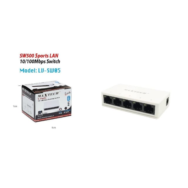 Trade Shop - desktop-switch 5 lan-ports SW500 10/100 MBit/s einfache installation Maxtech LV-SW05 -