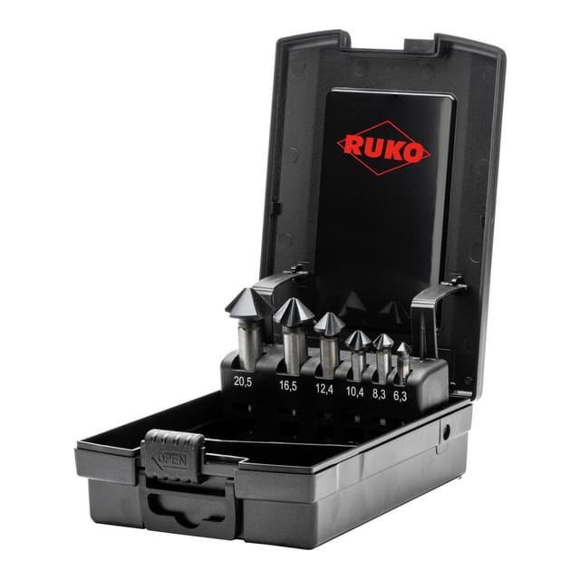 RUKO ULTIMATECUT Kegel- und Entgratsenker-Satz HSS DIN 335 Form C 90° RUnaTEC 6tlg. in Kunststoffkassette - 102790PRO