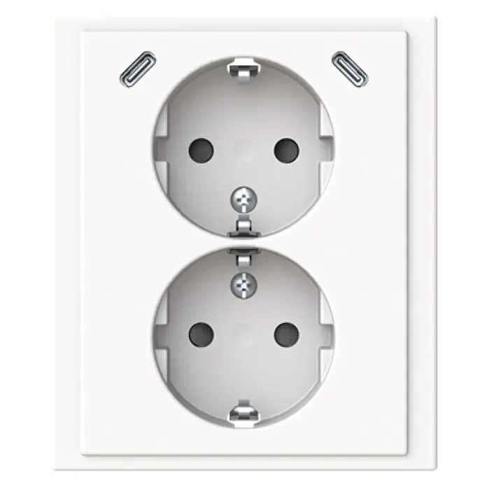 Busch-Jaeger USB-Steckdose Safety+ mit 2x USB-C Studioweiß 202EUJRB2USBC-84 (Studioweiß, Glänzend, Kunststoff, Unterputzmontage)