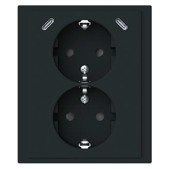Busch-Jaeger USB-Steckdose Safety+ mit 2x USB-C Schwarz matt 202EUJRB2USBC-885 (Schwarz, Matt, Kunststoff, Unterputzmontage)