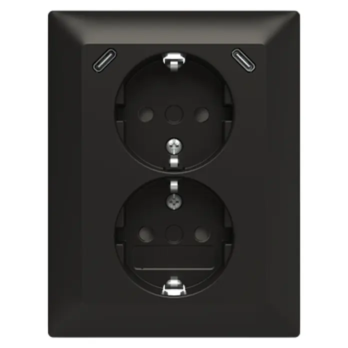Busch-Jaeger USB-Steckdose Safety+ mit 2x USB-C Schwarz matt 202EUJRB2USBC-915 (Schwarz, Matt, Kunststoff, Unterputzmontage)