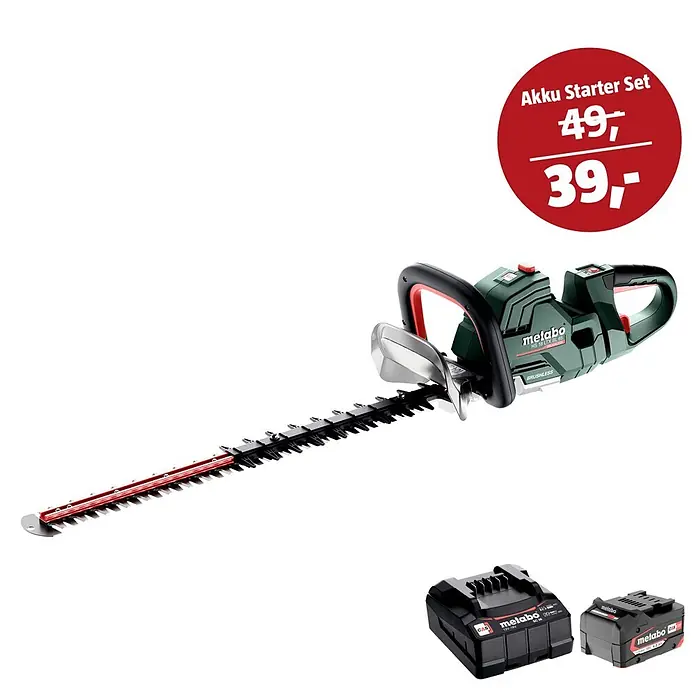 Metabo CAS 18V Maschinen-Set (Akku-Heckenschere HS 18 LTX BL 65 + 39€ Akku-Basis-Set)