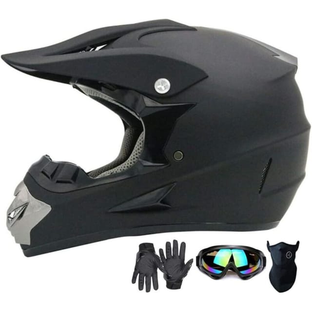 Lycxames - Motocross-Helm, modischer Integralhelm für Erwachsene und Jugendliche, Offroad-Motorradhelm, ATV-Helm, Offroad-MTB-Helm, 4-teiliges Set