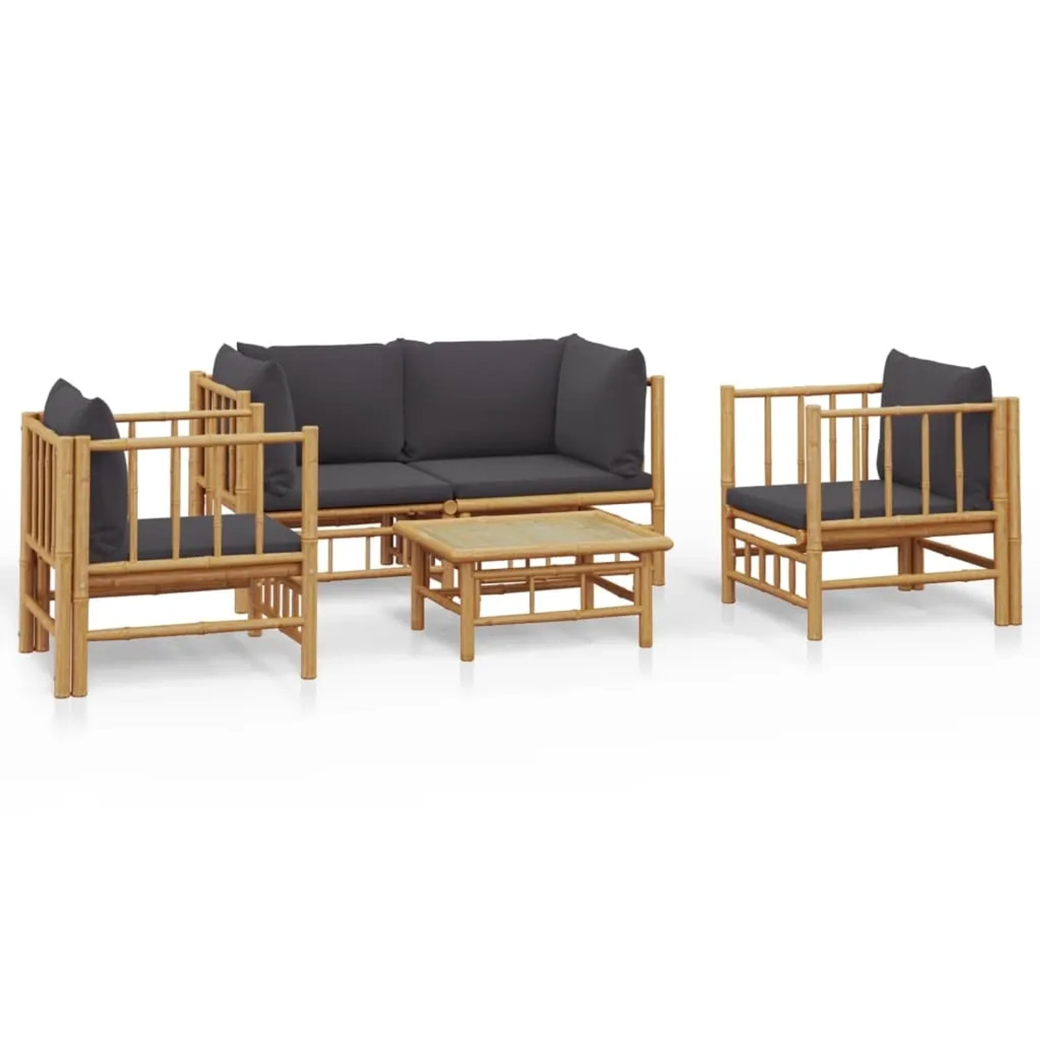 vidaXL 5-tlg Garten-Lounge-Set mit Dunkelgrauen Kissen Bambus Modell 7