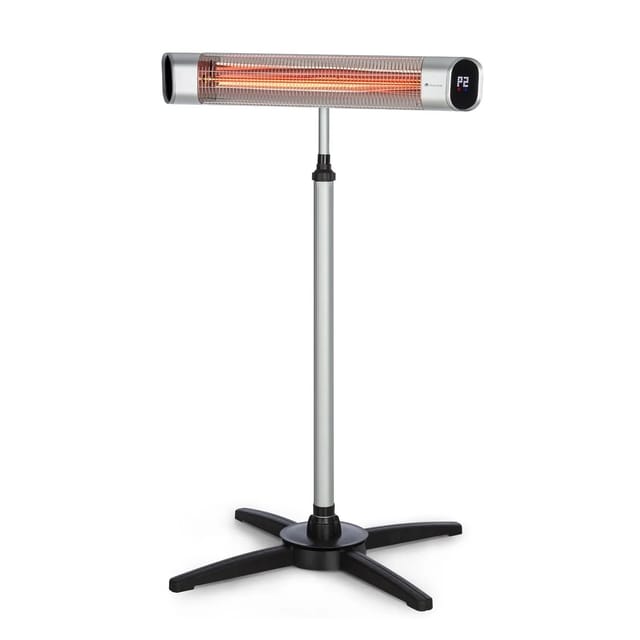 Blumfeldt Dark Wave Stand Infrarot-Heizstrahler 2000 W Goldbeschichtete Carbonröhre IP65 Standfuß Silber-Metallic