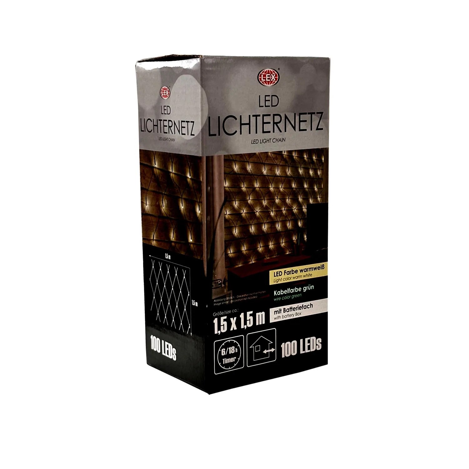 Mojawo 100er LED Lichternetz Warmweiß Innen Außen Kabel Grün Batteriebetrieben Timer