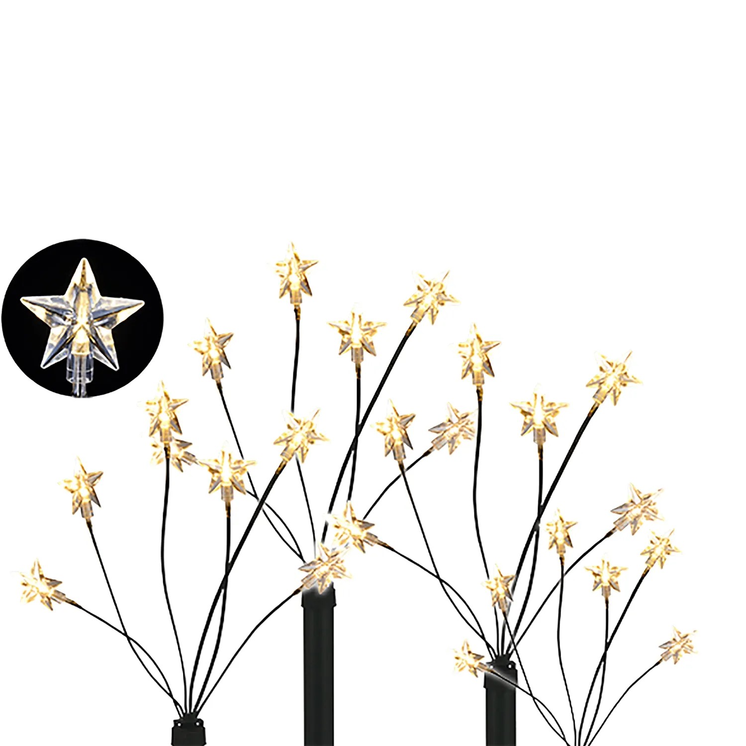 Mojawo 4 Stück LED Gartenleuchtstäbe 24 Sterne Warmweiß Sternenstäbe Weihnachtsdeko