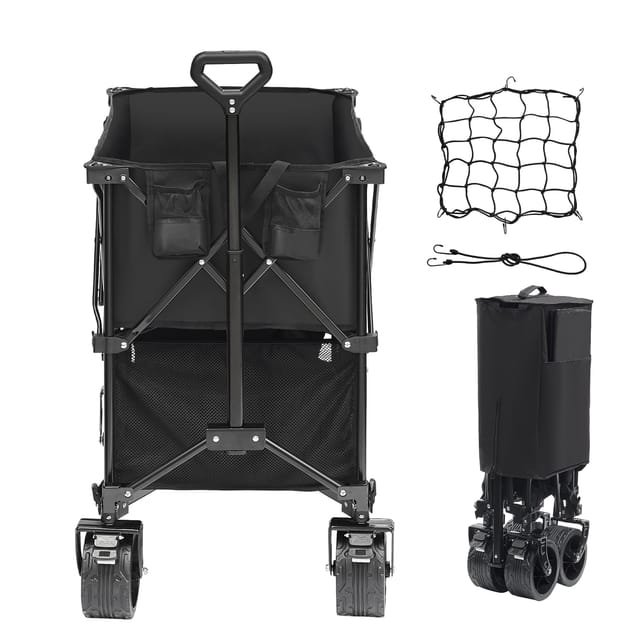 Mophorn Faltbarer Doppeldeckerwagen, 400 L Zusammenklappbarer Wagen Mit Geländerädern, Robuster Faltwagen Mit 204 Kg Tragkraft Für Camping, Einkaufen Und Garten, 132 Cm Extra Lange Verlängerung