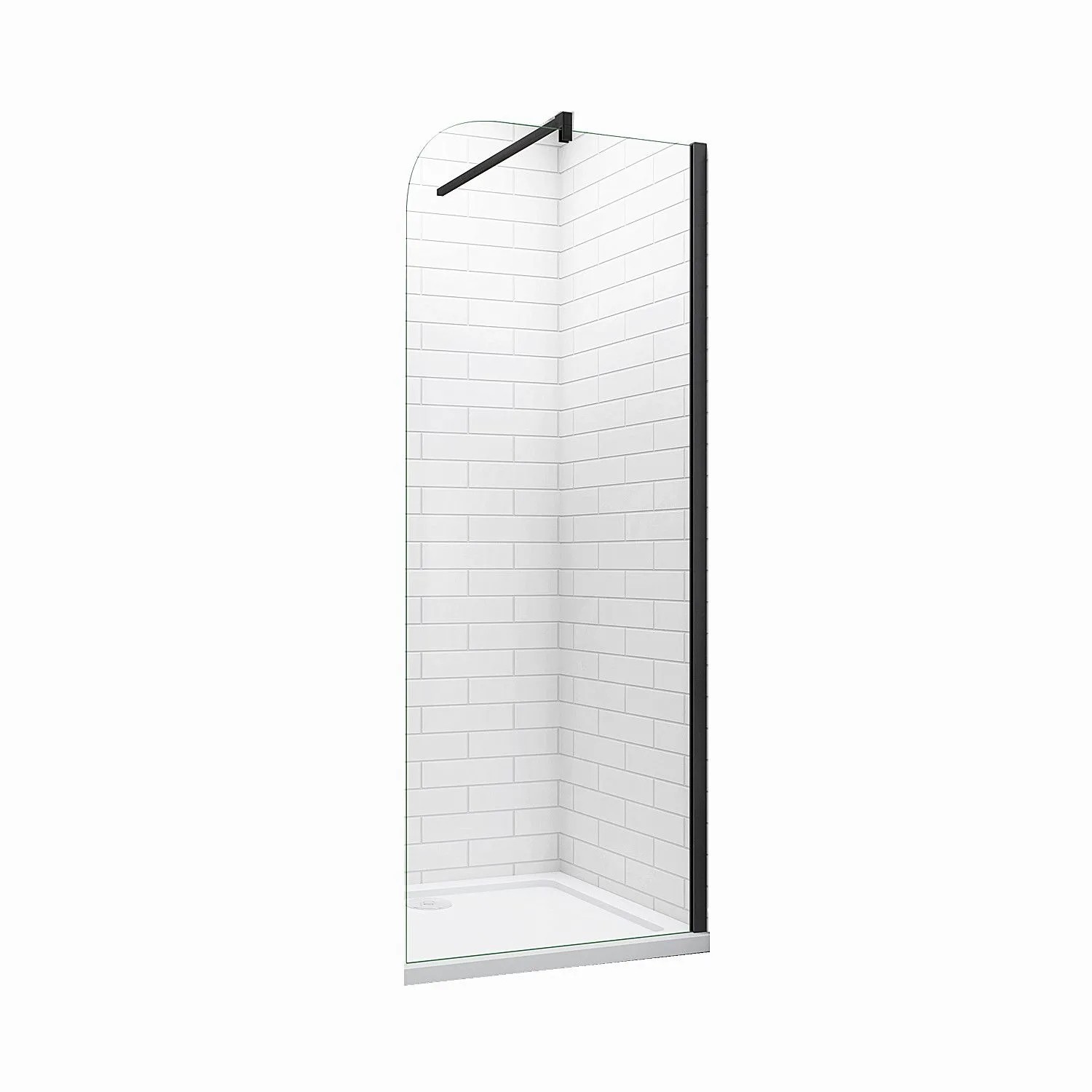 Duschparadies Walk In Duschen 80 x 200cm Duschabtrennung 8mm Nano Glas Gerundet Seitenwand Schwarz