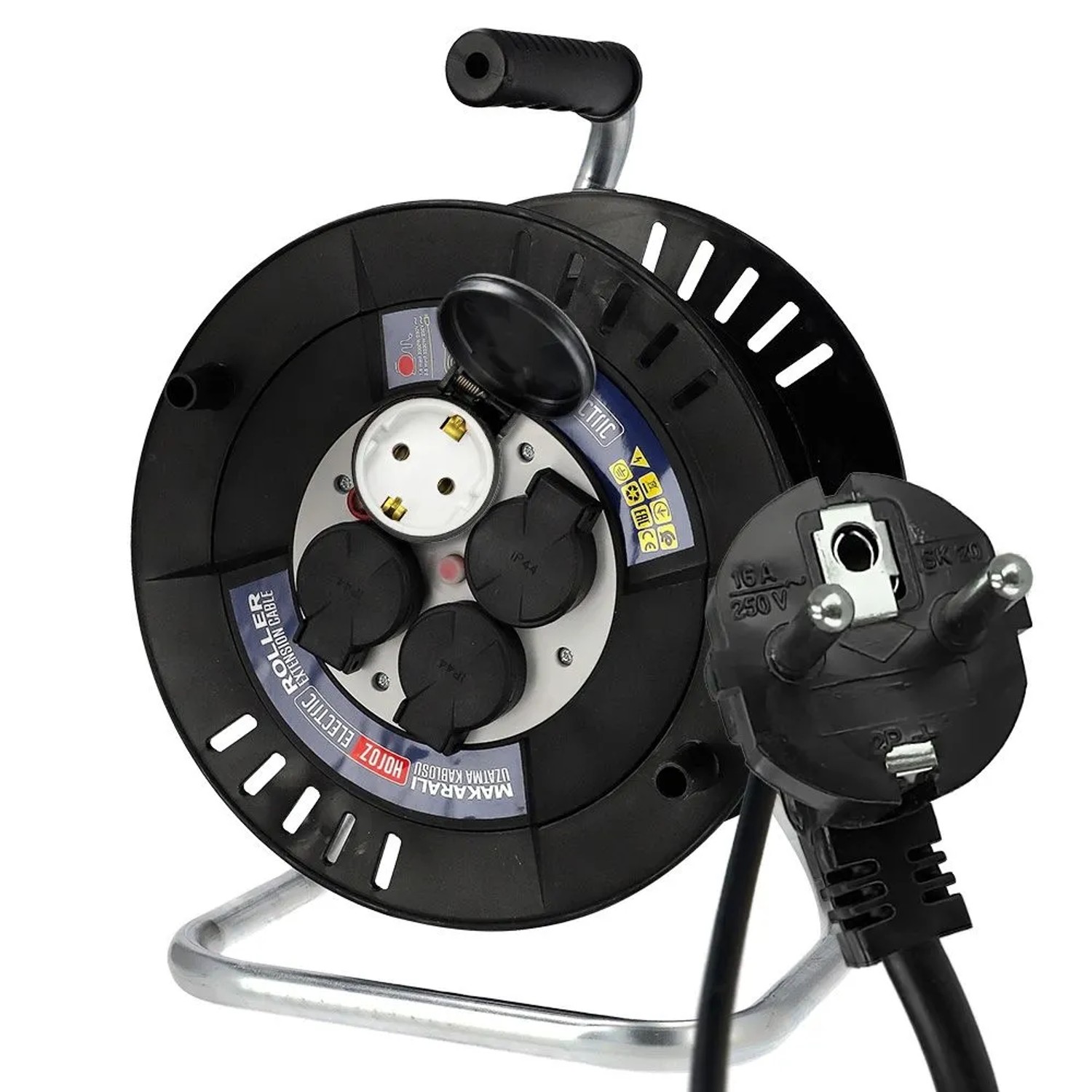 HOROZ Kabeltrommel 40 m IP44 mit 4 Schuko-Steckdosen 3 x 1,5 mm² für Garten und Baustelle