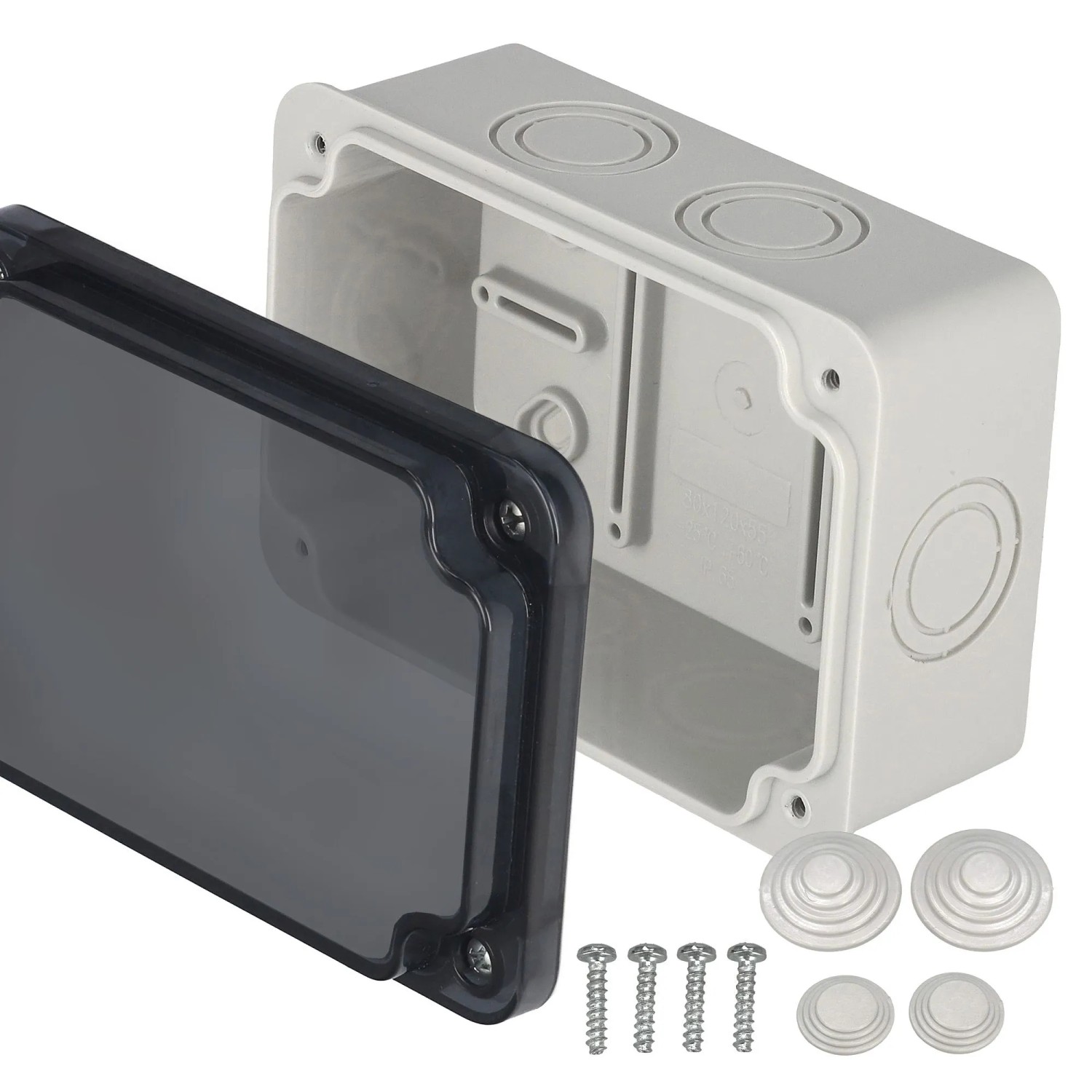 EDO Abzweigkasten Aufputz 80 x 120 x 55 mm Grau-Transparent IP65 ABS