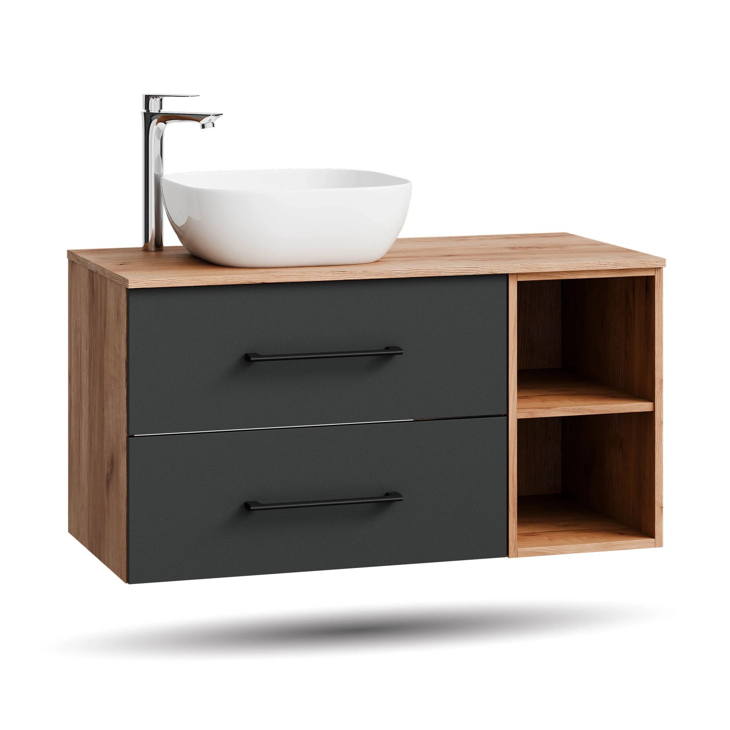 Planetmöbel LUX Waschtischunterschrank 100 cm mit Aufsatzwaschbecken 42,5 cm Weiß Soft Close