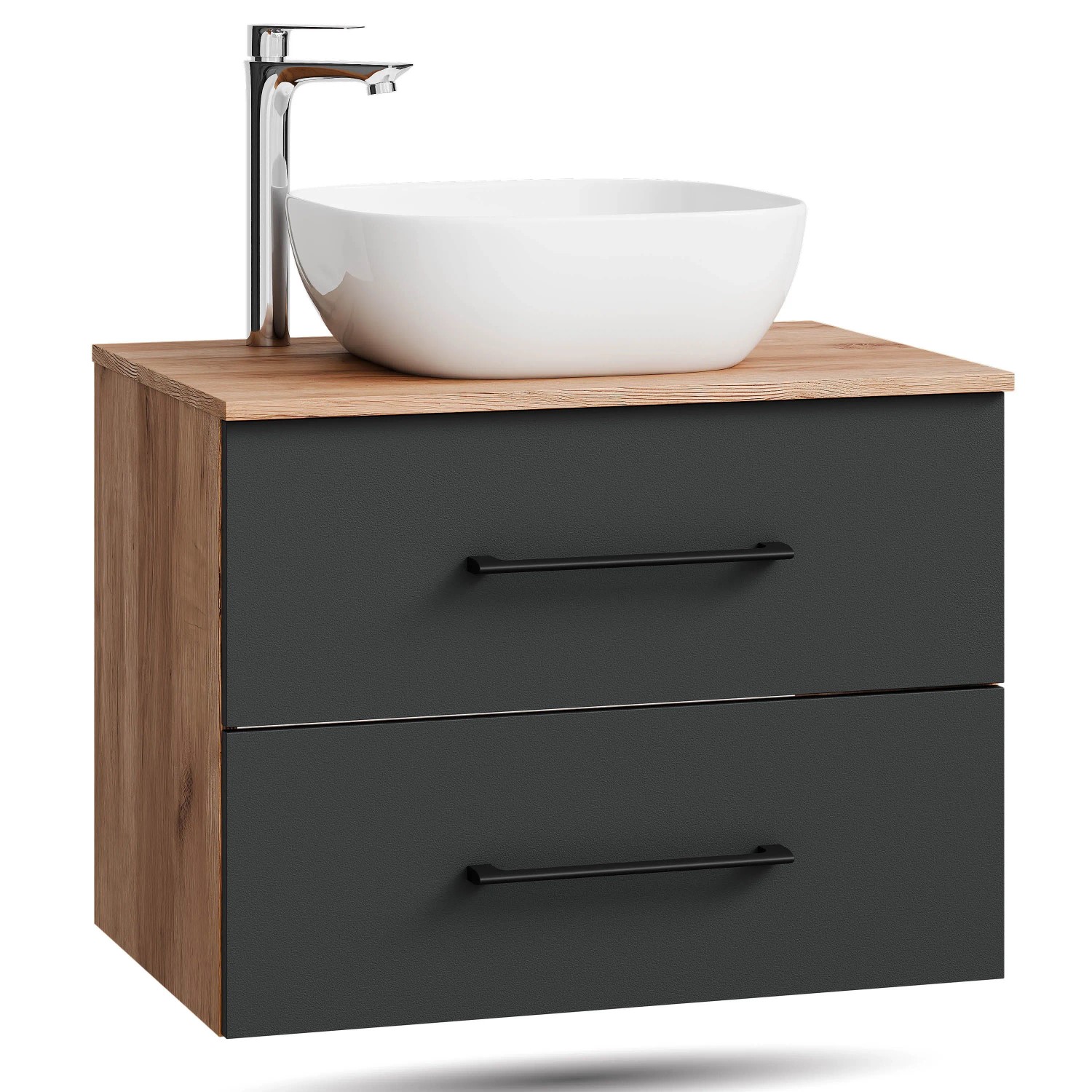 Planetmöbel LUX Waschtischunterschrank 70 cm mit Aufsatzwaschbecken 42,5 cm Weiß Soft Close