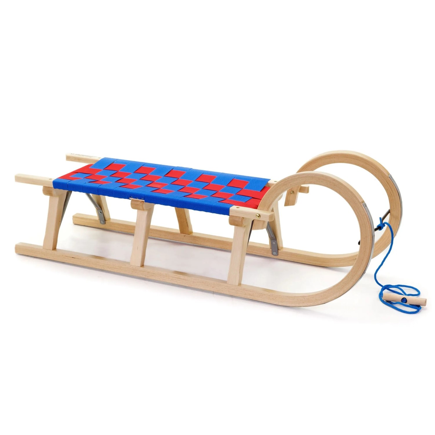 HolzFee Baran S 110 BR Schlitten Holz Hörnerschlitten Gurtsitz Blau Rot