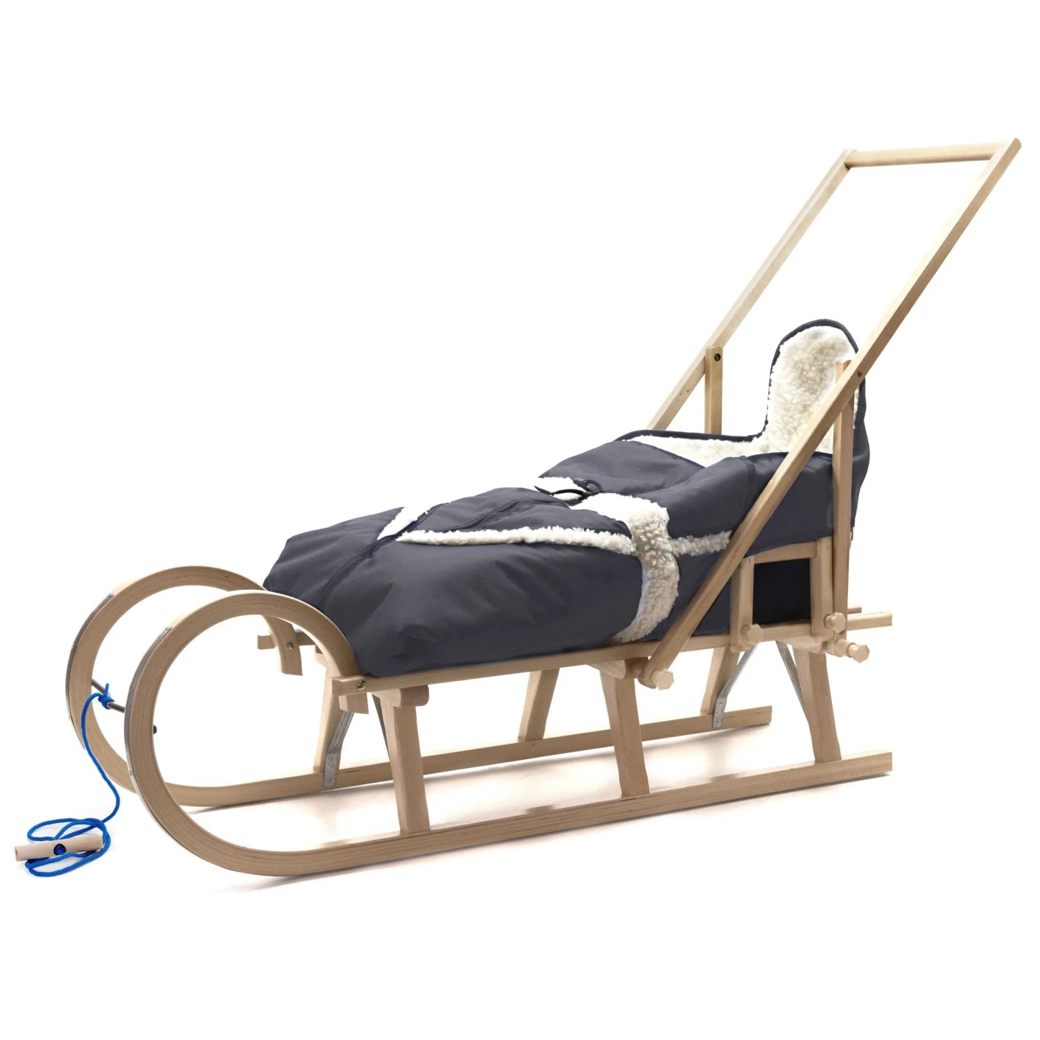 HolzFee Baran Baby Schlitten Holz 120 cm mit Fußsack Alaska Grafit Kinderschlitten zum Schieben