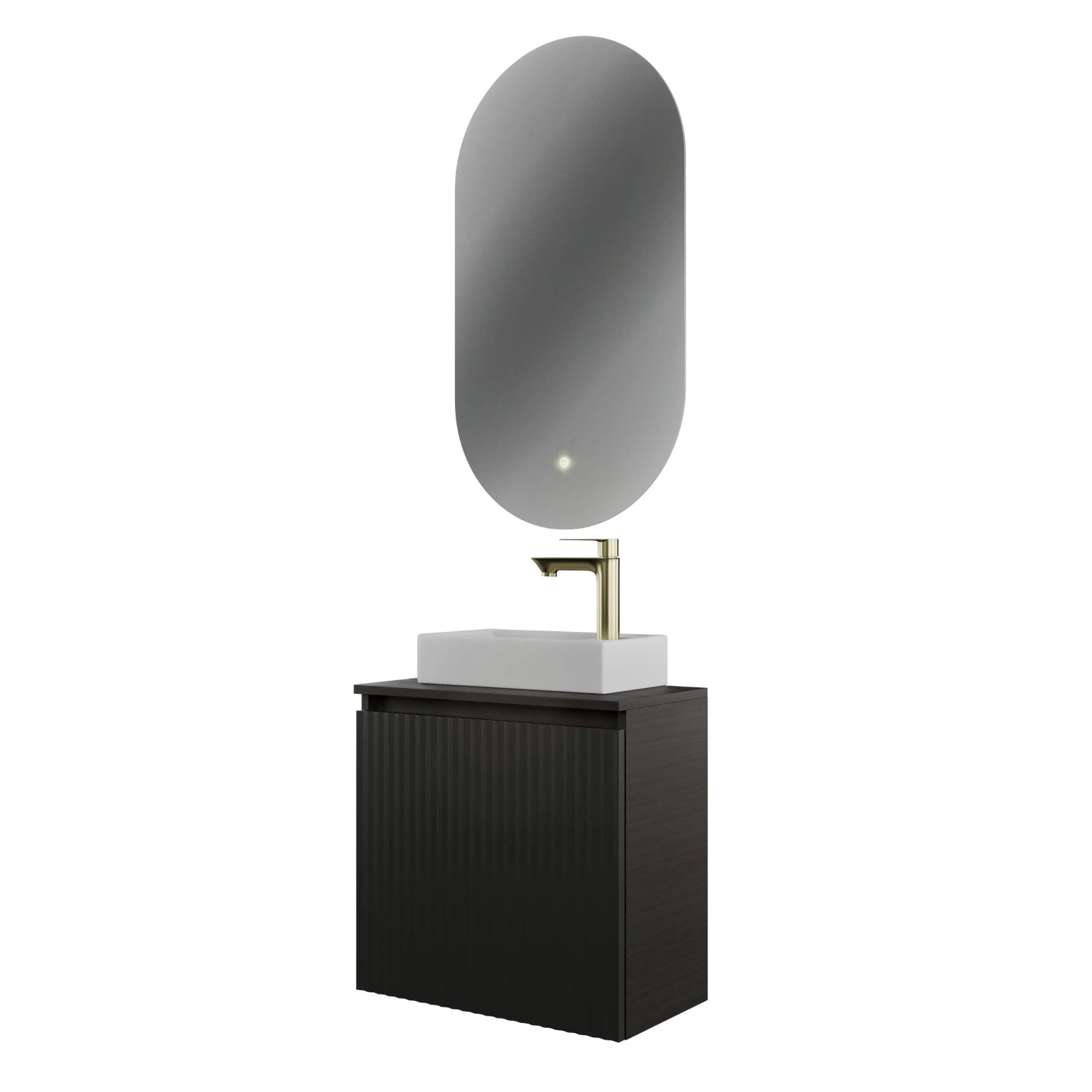 Planetmöbel Badmöbel Set Waschtisch 55 cm Anthrazit Matt mit Keramikwaschbecken LED Spiegel Soft Close