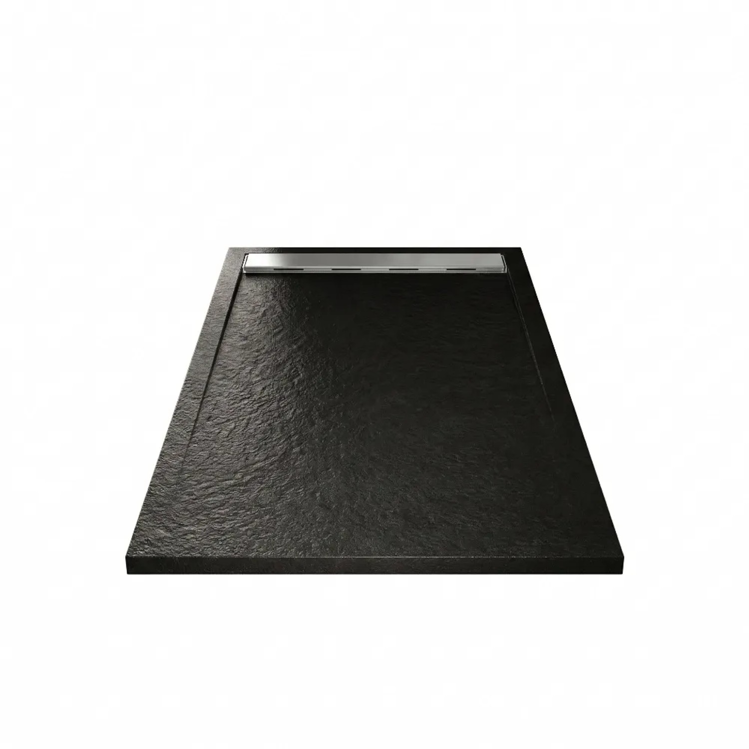 Mirlo Mineralguss Duschwanne Extra Flach Ribera Schwarz Ablaufschutz Chrom 70x110cm