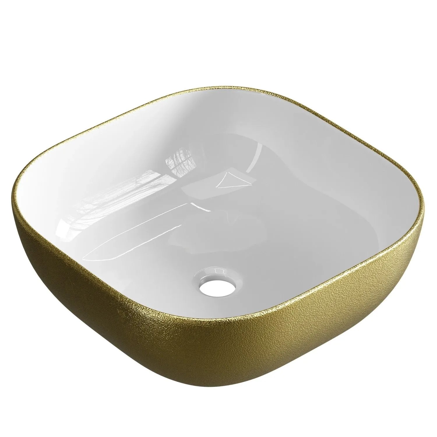 Planetmöbel Aufsatzwaschbecken 42 cm Gold Keramik Eckig