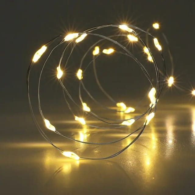 LED-Lichterkette, Silberdraht, 40 LEDs, warmweiß, Batteriebetrieb, Timer