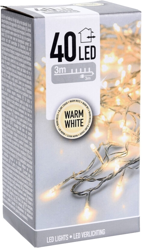 LED-Lichterkette warmweiß, 40 LEDs, transparentes Kabel, Innen/Außen, 6m