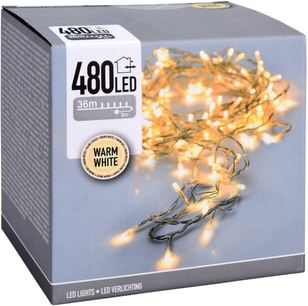 LED-Lichterkette warmweiß, 480 LEDs, transparentes Kabel, Innen/Außen, 39m