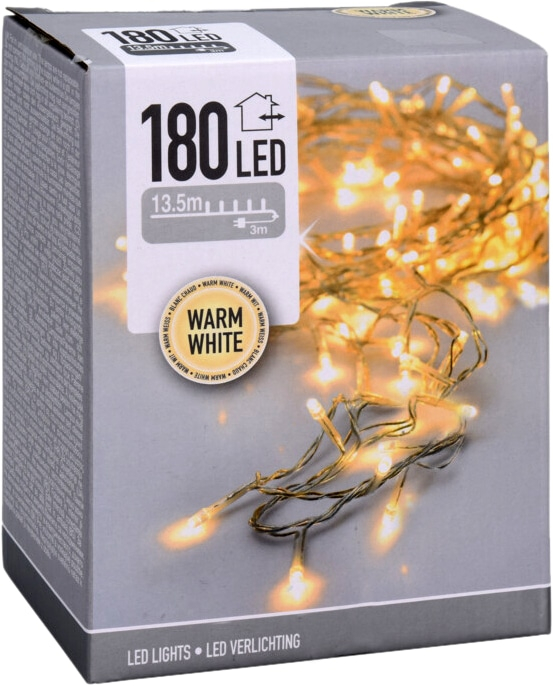 LED-Lichterkette warmweiß, 180 LEDs, transparentes Kabel, Innen/Außen, 16,5m