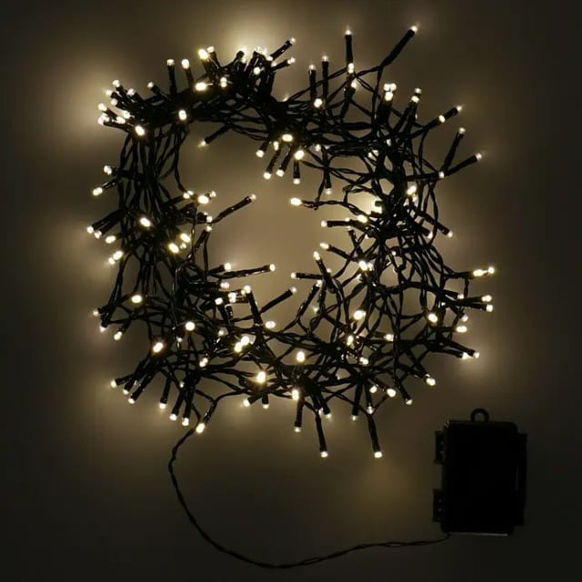LED-Lichterkette, warmweiß, Batteriebetrieben, 192 LEDs, schwarz, Kabel, Innen/Außen, 15m