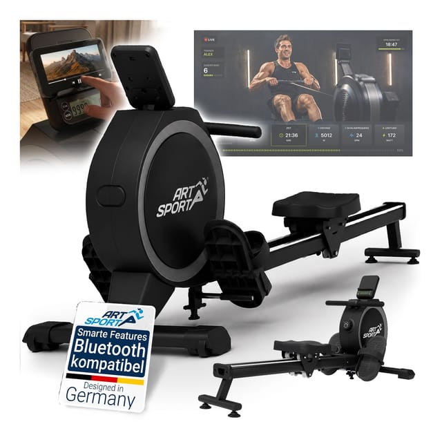 ARTSPORT® Rudergerät RowMaster schwarz - für Zuhause, Bremssystem mit 16 Stufen, ergonomischer Sitz, Handyhalterung, Heimtrainer bis 150 kg, rutschfest & leise