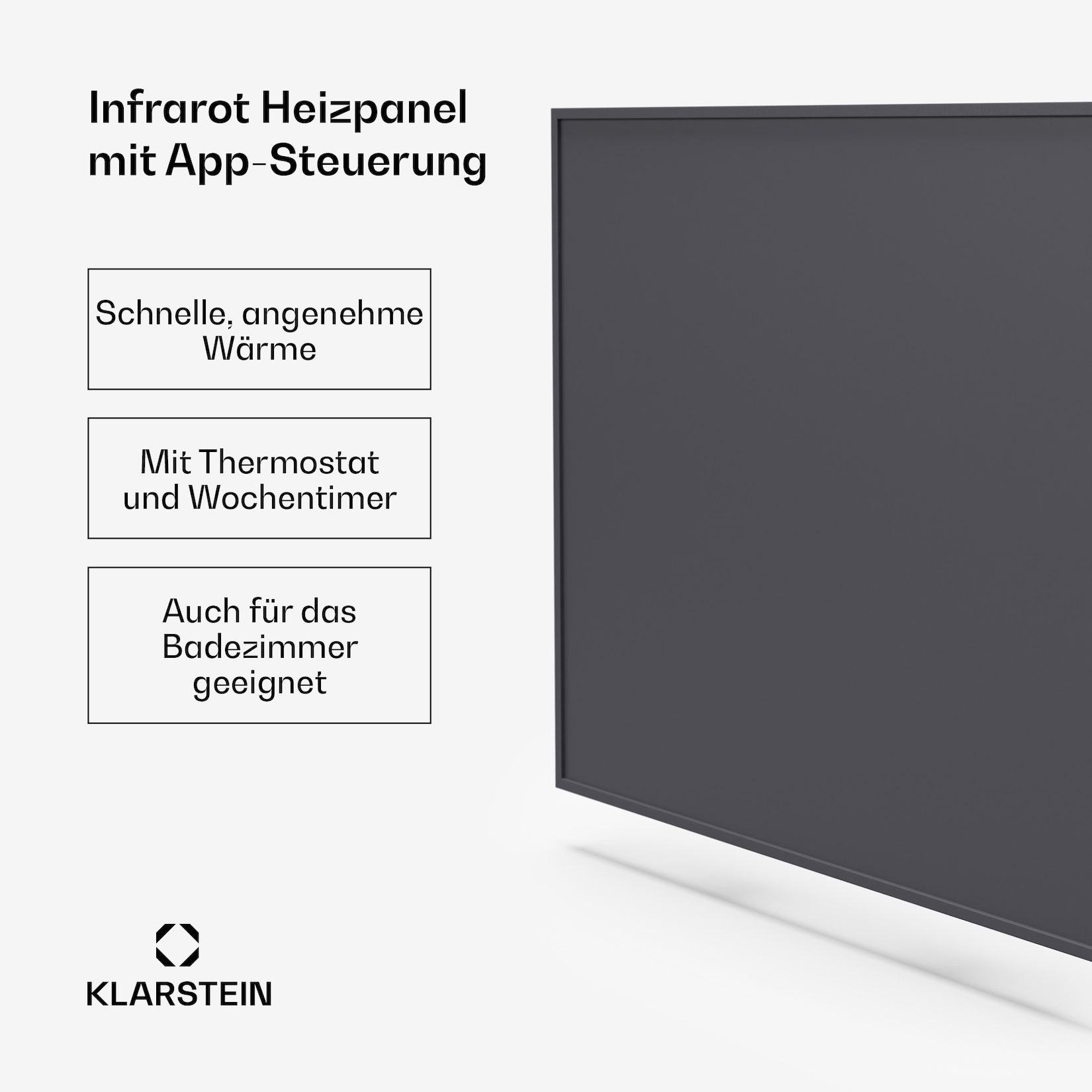 Wonderwall Smart Infrarotheizung 60x60cm App 360W Wochentimer IP24 Dunkelgrau 360 W