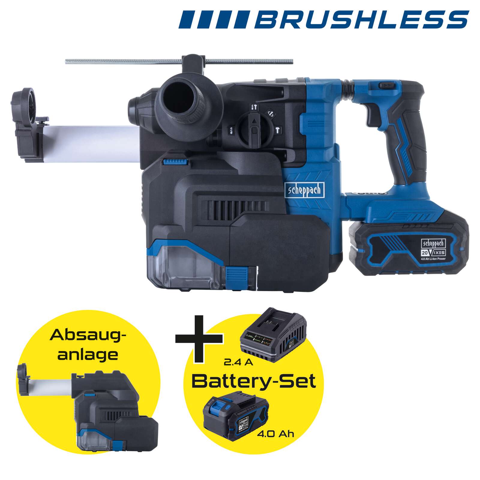 Akku-Bohrhammer BC-DH300DFS-X Scheppach - 20V | 2,8J Schlagkraft | 4440bpm | SDS-Plus | inkl. 4Ah Akku + 2,4A Ladegerät