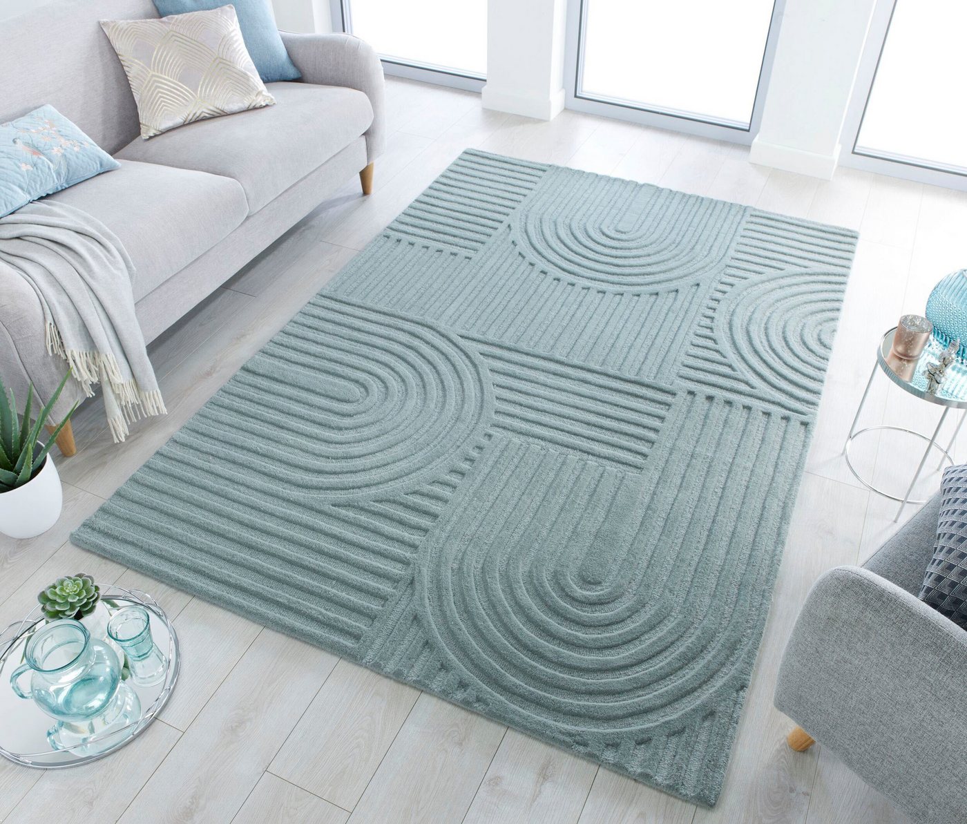 FLAIR RUGS Teppich ZEN GARDEN, rechteckig, Höhe: 14 mm, 100% Wolle, Hoch-Tief-Effekt, auch als Läufer und in Rund erhältlich