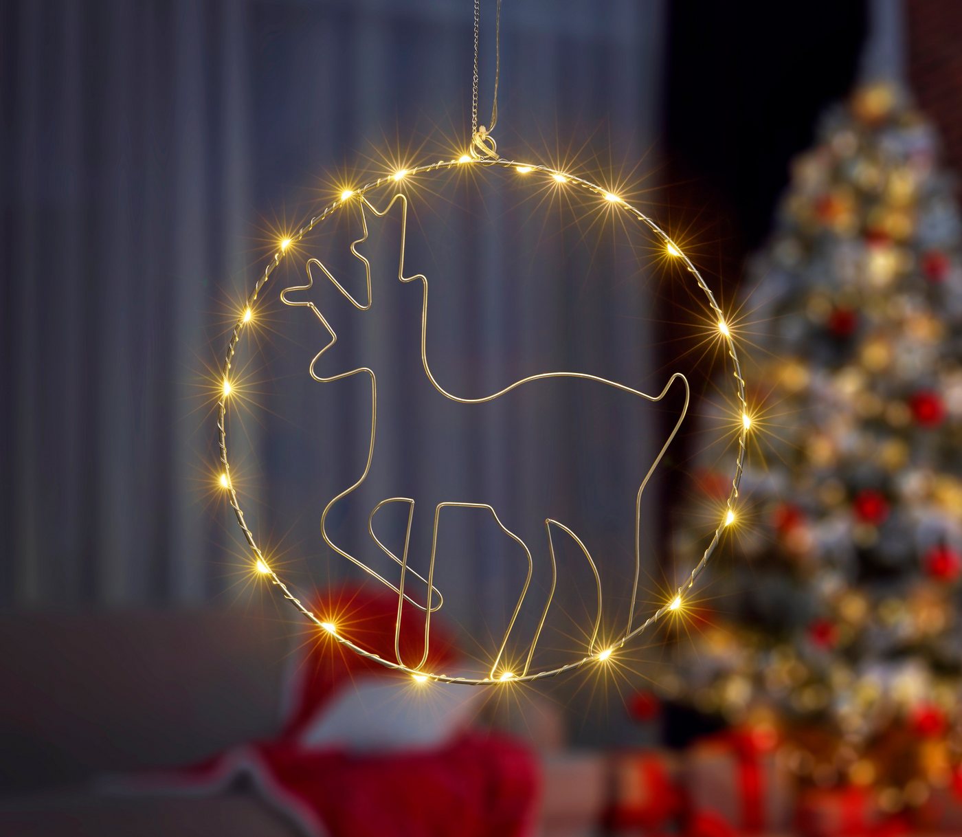 IC Winterworld LED Dekolicht Weihnachtsdeko, LED fest integriert, Warmweiß, Beleuchteter Metall-Ring mit Rentier-Motiv, Ø ca. 30cm Bild 4
