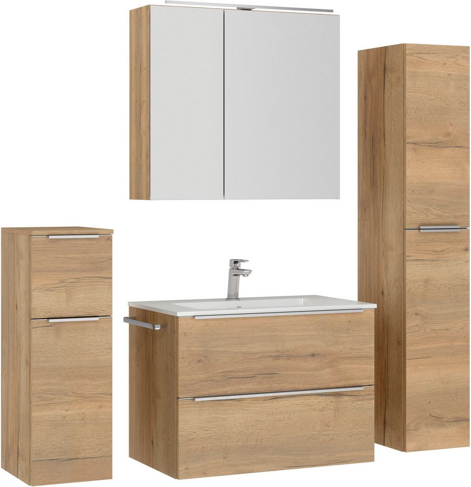 nobilia® Badmöbel-Set Levere, (4-St., vormontiert, mit Soft-Close), inkl. Spiegelschrank mit Beleuchtung und Dimmerfunktion, in 4 Breiten Bild 3