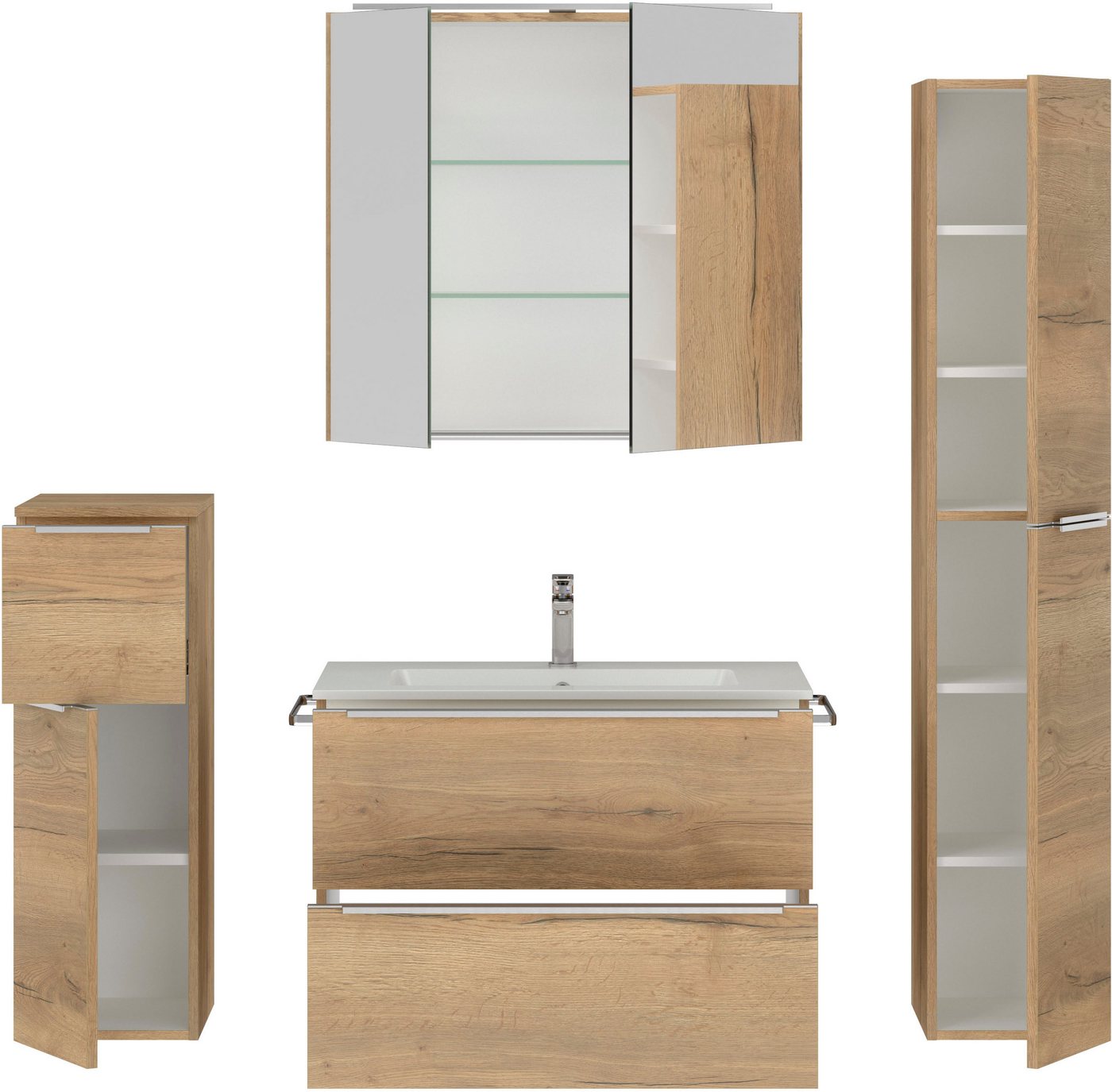 nobilia® Badmöbel-Set Levere, (4-St., vormontiert, mit Soft-Close), inkl. Spiegelschrank mit Beleuchtung und Dimmerfunktion, in 4 Breiten Bild 4