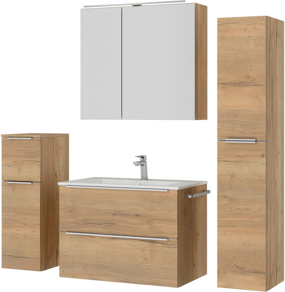nobilia® Badmöbel-Set Levere, (4-St., vormontiert, mit Soft-Close), inkl. Spiegelschrank mit Beleuchtung und Dimmerfunktion, in 4 Breiten Bild 5