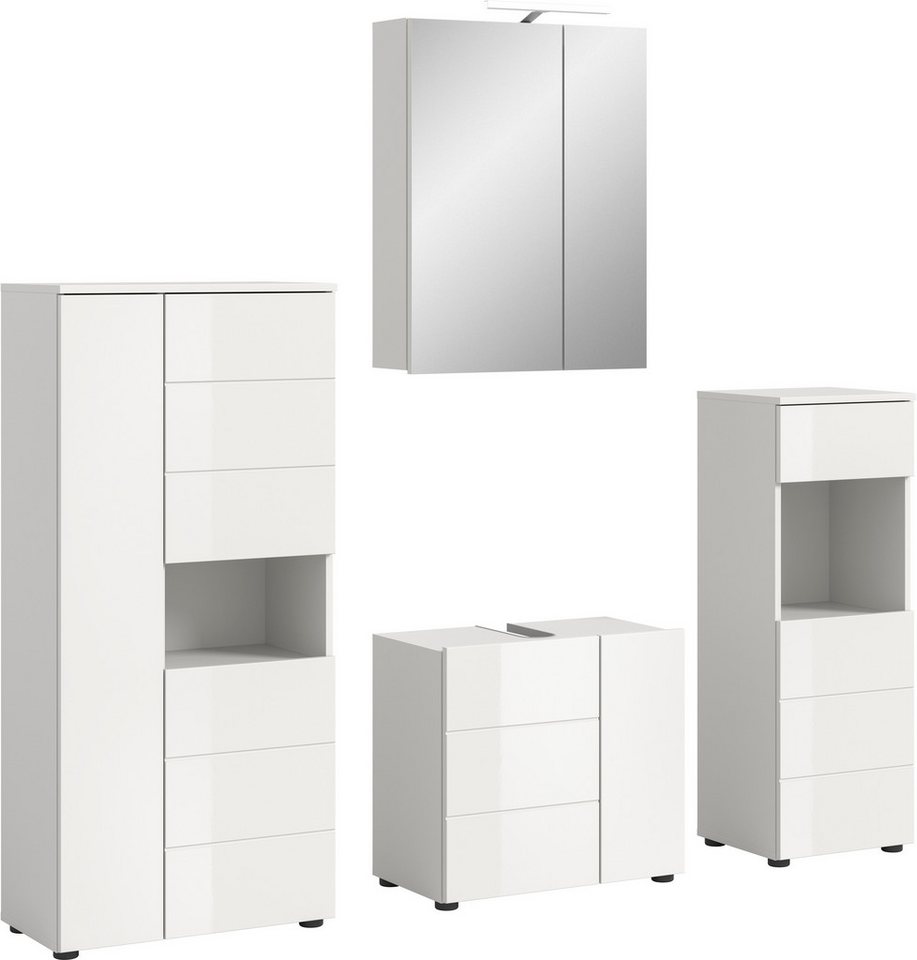 welltime Badmöbel-Set BIEL, Höhe 190 cm,Hochschrank,WBU, Spiegelschrank, Unterschrank, Lampe, (5-St), Bad Set, modernes Design, Unterschrank, Spiegel, Aufsatzleuchte Bild 3