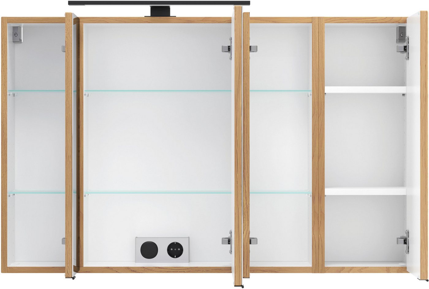 welltime Spiegelschrank MAILAND, gedämpfte Scharniere, LED-Aufbauleuchte (Maße (B/H/T): ca. 105/64/20 cm) Wildeiche, LED-Aufbauleuchte, gedämpfte Scharniere Bild 2