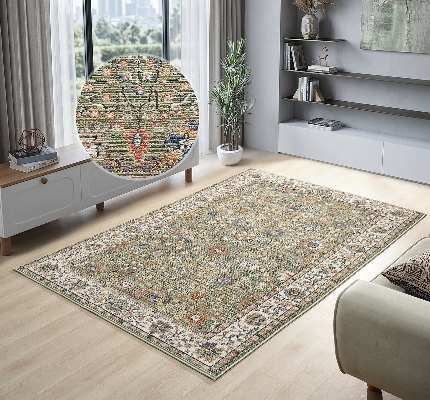 OTTO home Teppich Aylaa, Blumen-Motiv, Orient, rechteckig, Höhe: 9 mm, orientalisch, Blumen, Rahmen, Wohnzimmer, Schlafzimmer, Esszimmer Bild 3