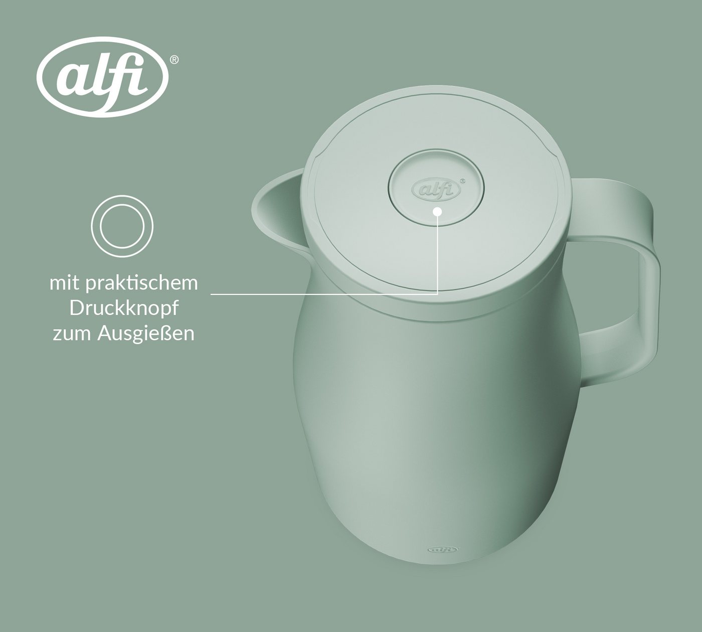Alfi Isolierkanne NEO, mit Hartglaseinsatz und ergonomischem Griff, 1 l, (1-St), 12h heiß & 24h kalt, Drehverschluss mit bequemem Druckknopf Bild 2