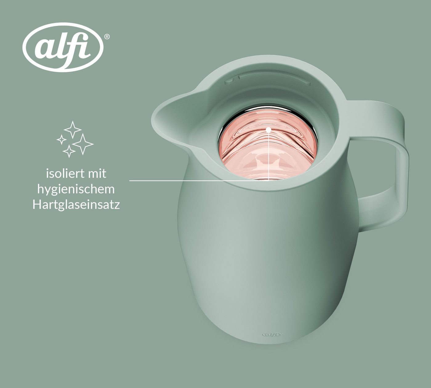 Alfi Isolierkanne NEO, mit Hartglaseinsatz und ergonomischem Griff, 1 l, (1-St), 12h heiß & 24h kalt, Drehverschluss mit bequemem Druckknopf Bild 5