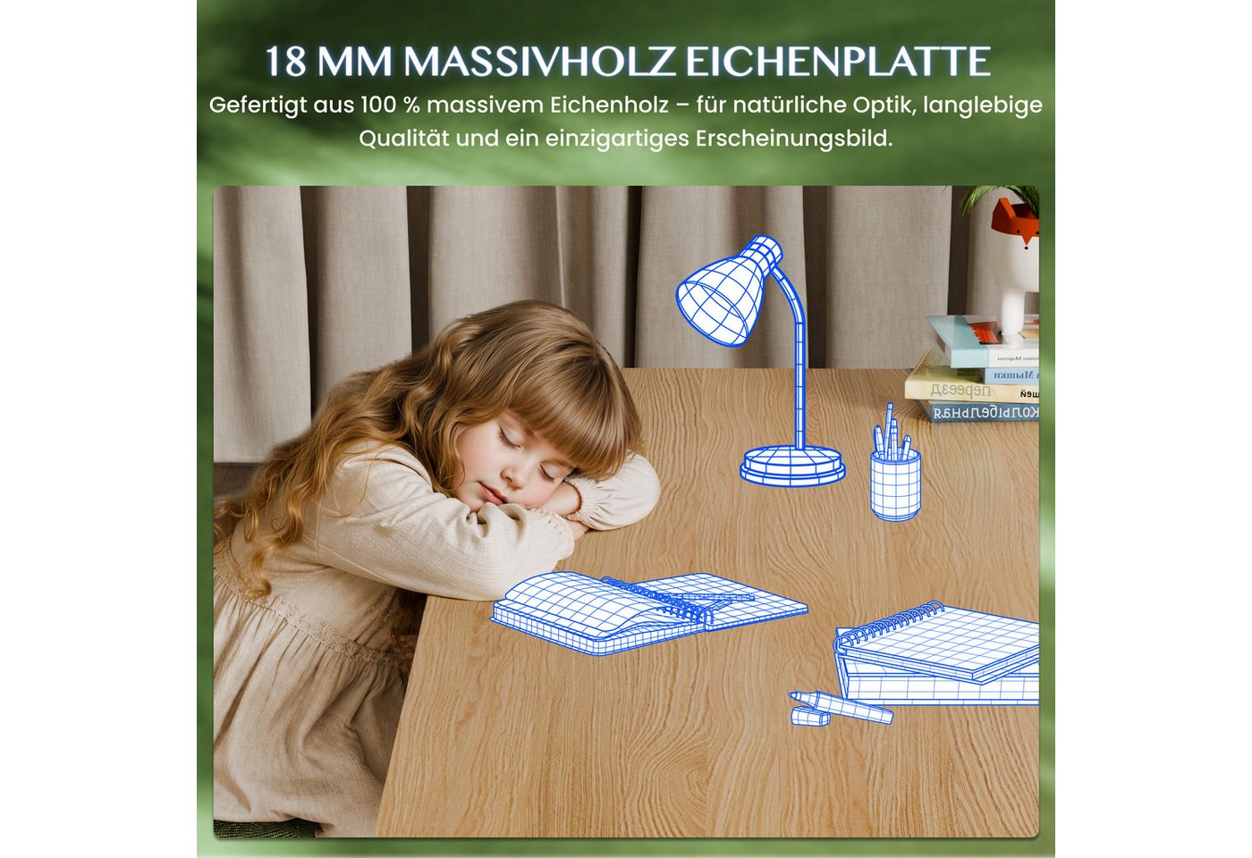 FLEXISPOT Tischplatte Premium-Series DIY Tischplatte, MDF/Bambus/Rubberwood/Eiche (Aus polnischer Weiβeiche, Finger-Joint-Verleimung), 18 mm Massivholzplatte mit Schweizer Kante, Made in EU Bild 4