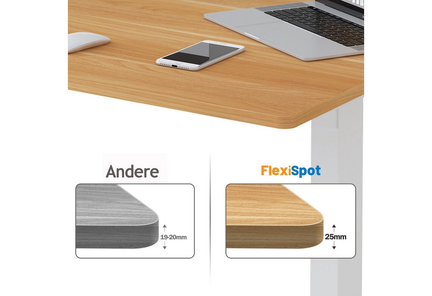 FLEXISPOT Tischplatte Premium-Series DIY Tischplatte, MDF/Bambus/Rubberwood/Eiche (Holzwerkstoff, Farbe auswählbar, Groß auswählbar, Stabile Tischplatte), DIY Schreibtischplatte Bürotischplatte