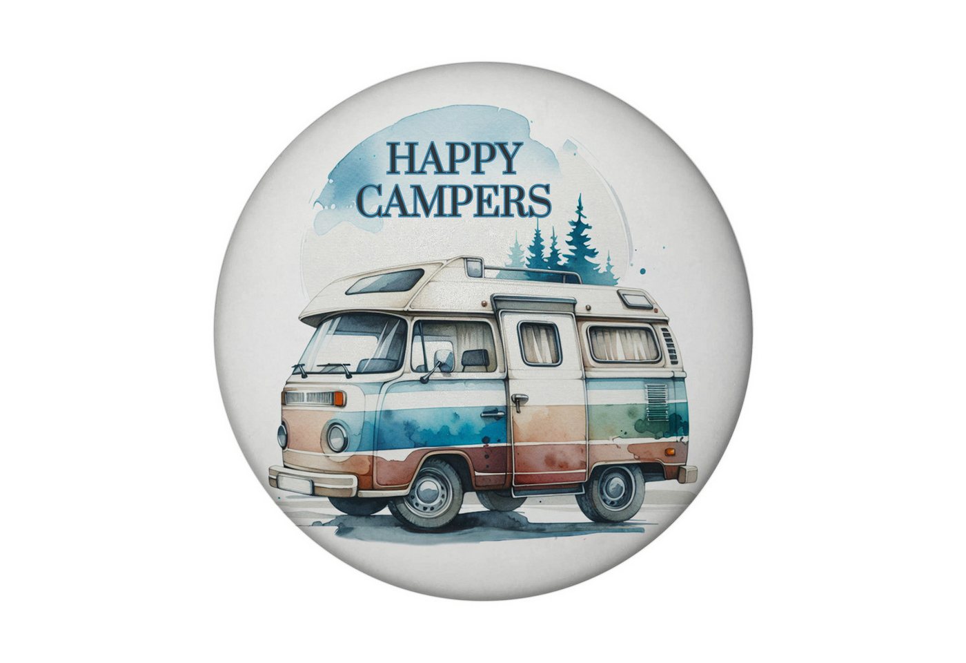 speecheese Magnet Campingwagen Magnet rund mit Spruch Happy Campers