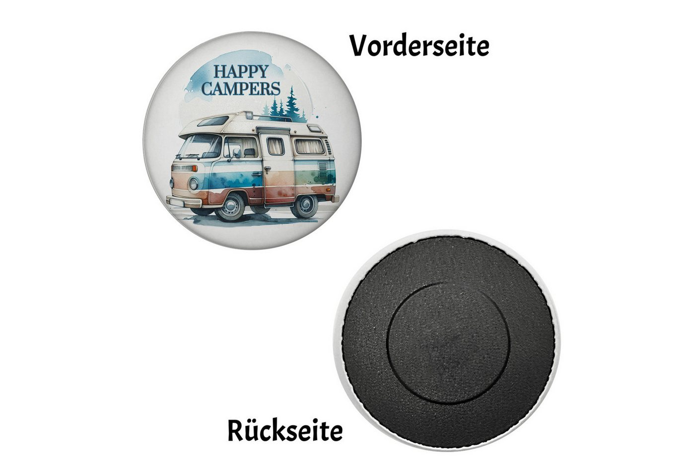 speecheese Magnet Campingwagen Magnet rund mit Spruch Happy Campers Bild 2
