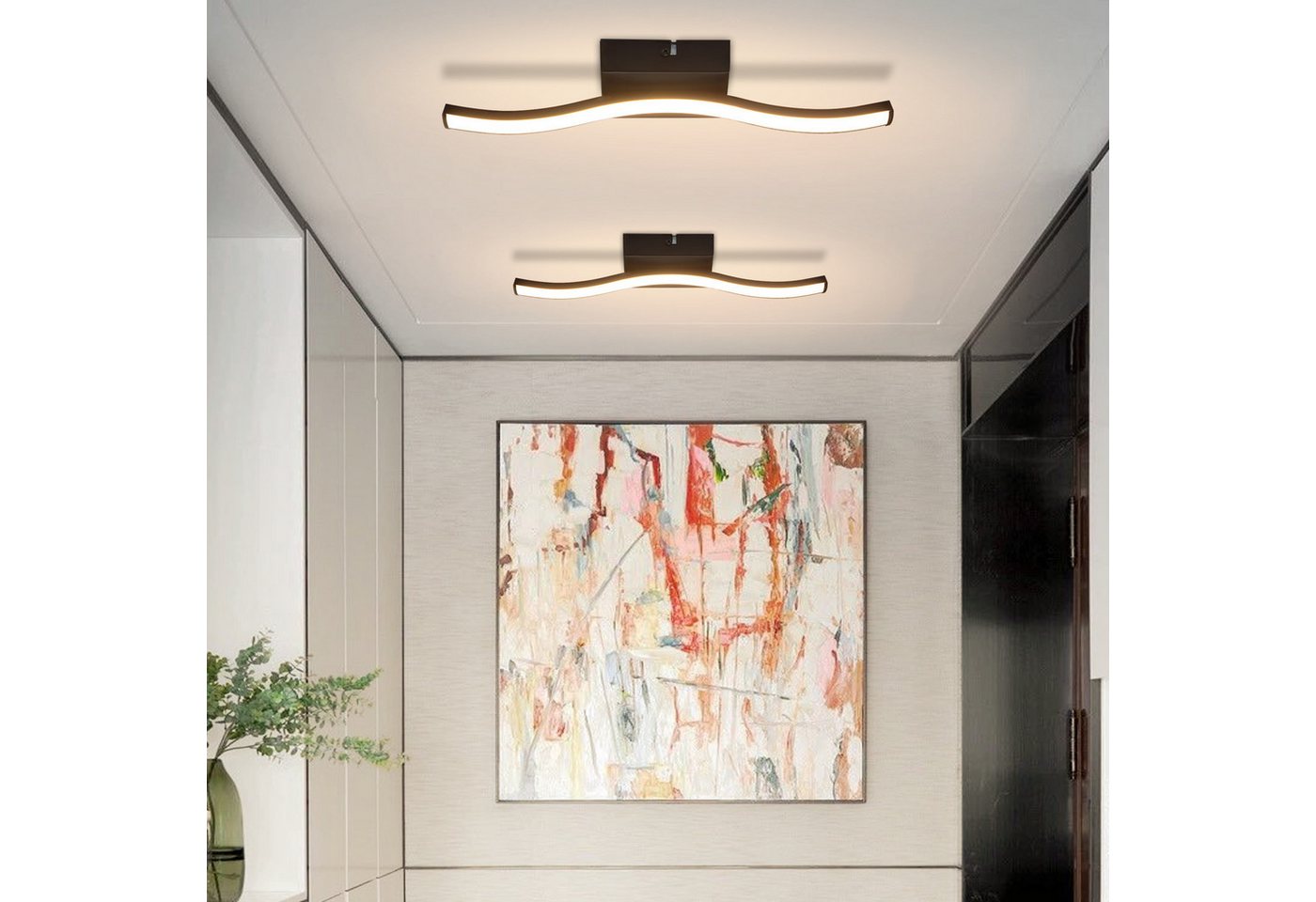Nettlife Deckenleuchte Modern Deckenlampe Schwarz 6W 3000K Wellen Design, LED fest integriert, Warmweiß, Schlafzimmerlampe LED Deckenbeleuchtung flimmerfrei für Küche Flur