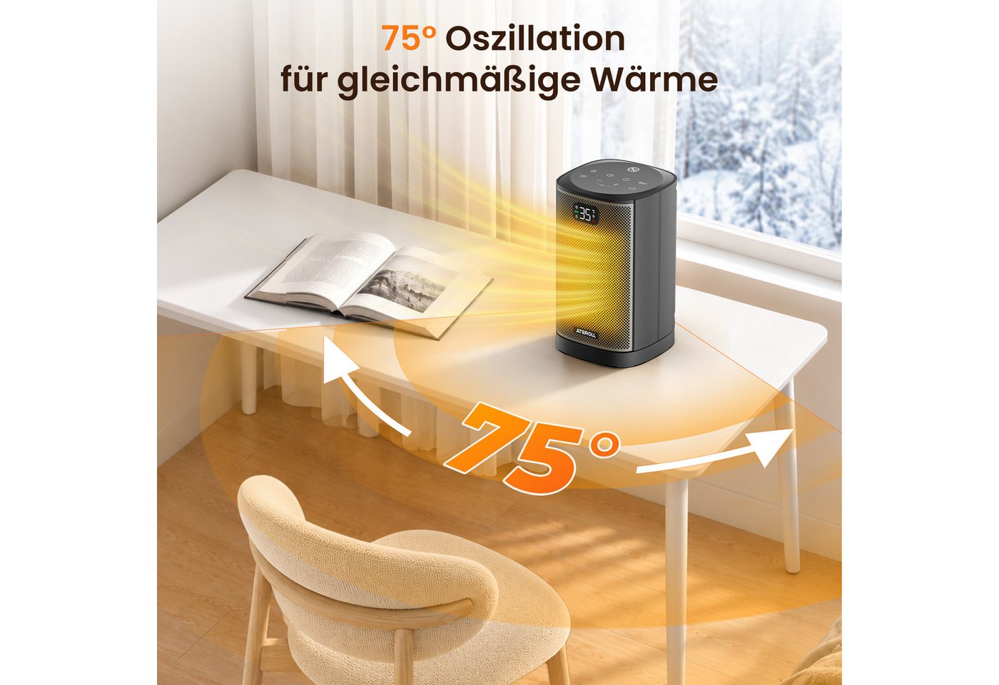 ATEROLL Heizlüfter energiesparend & leise heizgerät,Fernbedienung,Oszillation & Timer, 1500W PTC Keramikheizlüfter für Büro, Schlafzimmer, GS-Zertifikat Bild 3