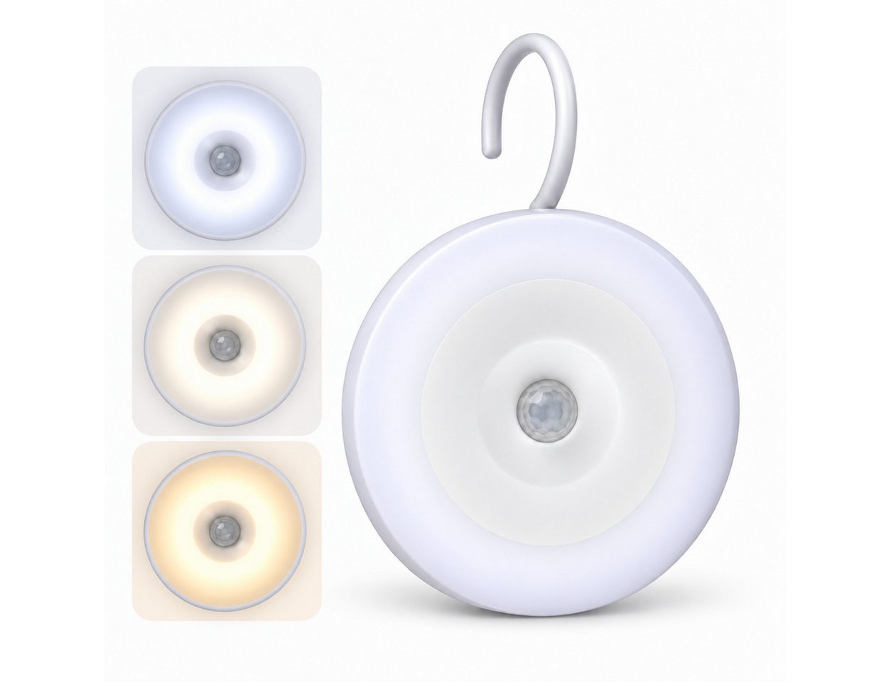 ibettertec LED Nachtlicht Nachtlampe mit Bewegungsmelder,Wandleuchte mit sanftem Licht, Akku, LED fest integriert, warmweiß, neutralweiß, kaltweiß, dimmbar, 3 CCT & 360° Haken, ideal für Kinderzimmer, Schlafzimmer Bild 2
